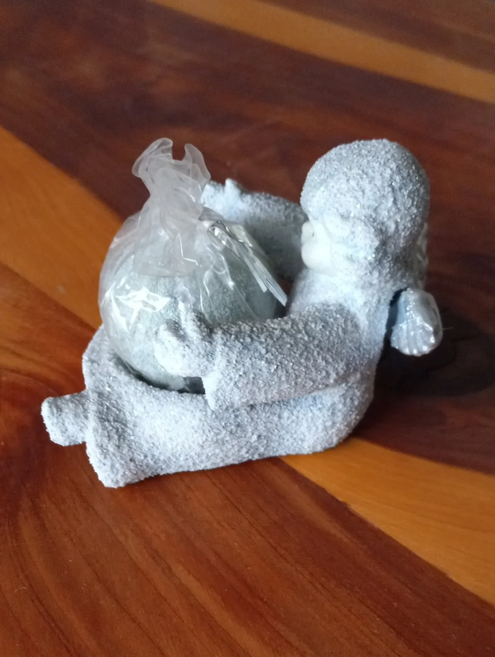 Cherub Holiday Angel Figurine Holding Candle - Blue Glitter